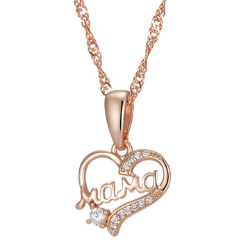 Cute MaMa 14K Rolled Rose Gold AAA Zircon Diamonds Heart Necklace - High Quality Daily Fine Jewellery